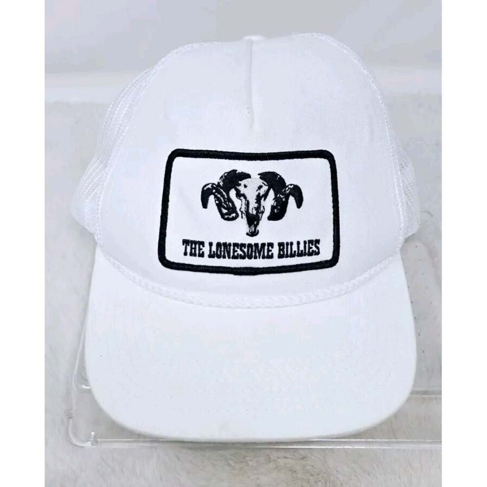 The Lonesome Billies Men's Foam Mesh Trucker Hat White Country Music Bull Snap